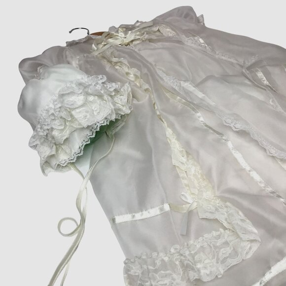 VTG Baby Christening 3-Layers Gown White Lace Satin Bonnet Underdress 3-6 M VBC - Picture 2 of 15